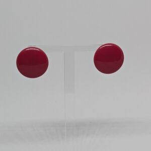 Vintage Button Earrings Dark Pink Fuschia Round Plastic Discs Stud Bohemian